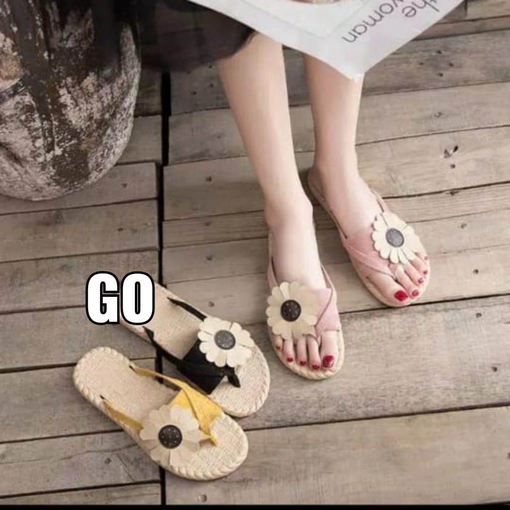 gos Import SLOP JAPIT ROSE Sandal Wanita Murah Slip Casual Teplek Sendal Cewek Flat