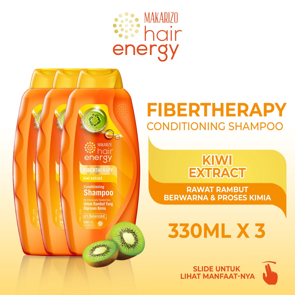 PAKET ISI 3 - Makarizo Hair Energy Fibertherapy Conditioning Shampoo Kiwi 330 mL