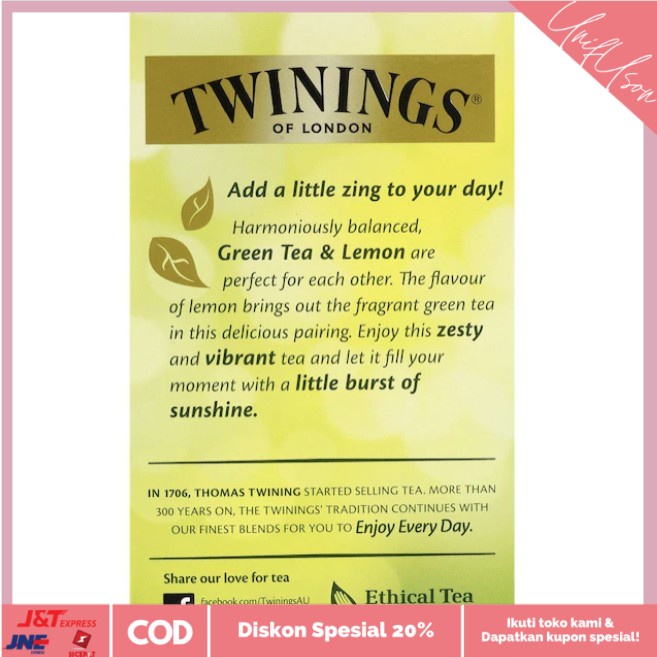 

⭐COD⭐ Twinings Green Tea With Lemon Isi 50 Tea bags
