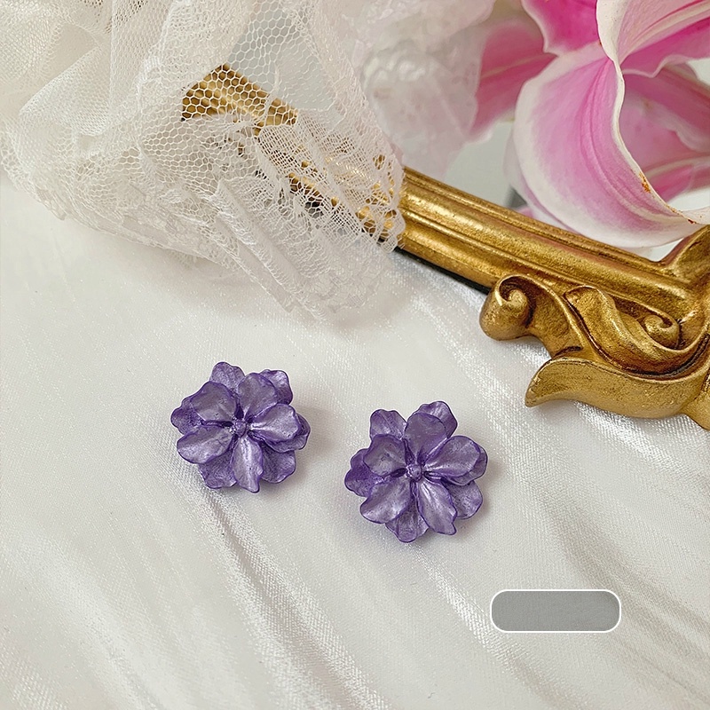 Aksesoris fashion wanita anting bunga temperamen manis sederhana dan indah gaya Korea-violet