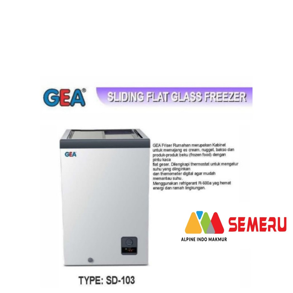 GEA SLIDING FLAT GLASS FREEZER 103 LTR SD-103 (KHUSUS MAKASSAR)