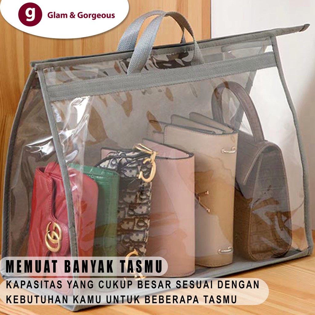 Tempat Penyimpanan Tas Gantung Anti Debu Totebag Transparant Multifungsi HBO002