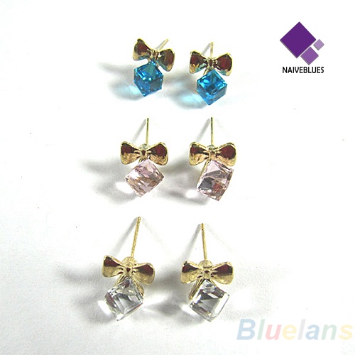 Anting Stud Desain Kubus Ikatan Simpul Berkilau Untuk Wanita