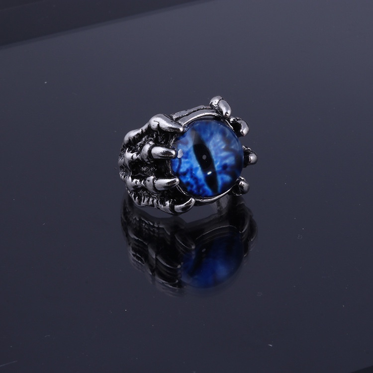 Cincin Model Terbuka Adjustable Desain Mata Iblis Gaya Punk Untuk Pria