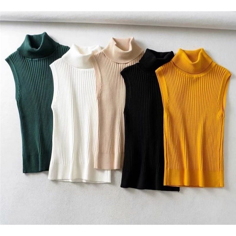 TurtleNeck Rajut Tanktop Kerah Tinggi