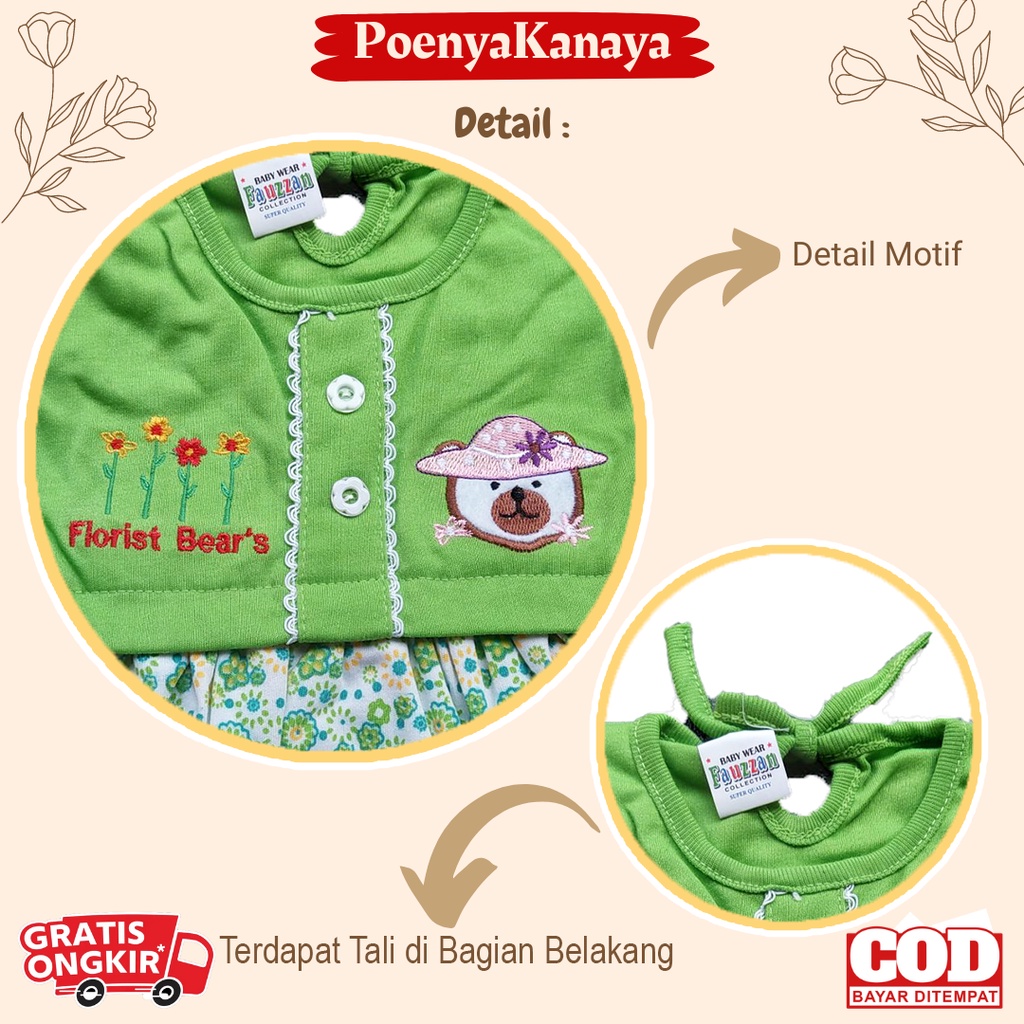 Dress Baby Anak Tangan Pendek Motif FLORIST BEAR'S Fauzan 3-12 Bulan DS80