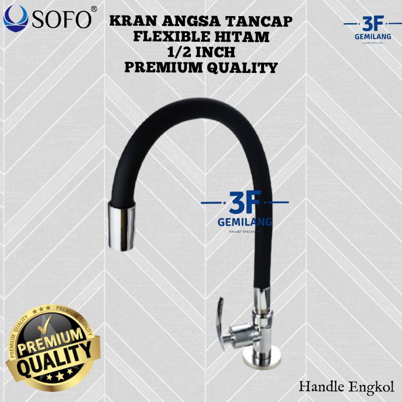 Sofo - Kran ANGSA STAND HITAM FLEXIBLE LAPISAN KARET DRAT FULL KUNINGAN STYLIST 1/2INCH PREMIUM QUALITY