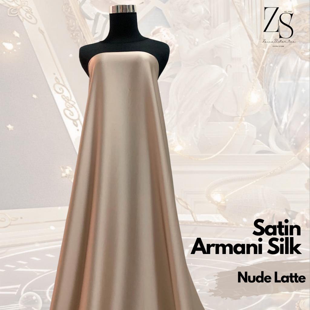 Bahan Kain Kebaya Satin Armani Silk Premium Quality Armani Silk Polos Warna Nude Latte Coklat Muda