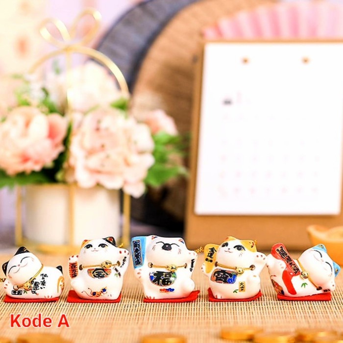 Maneki Set 5 Model Caisen Kucing hoki Kado Dekorasi Patung Mini Murah Harga Grosir Termurah