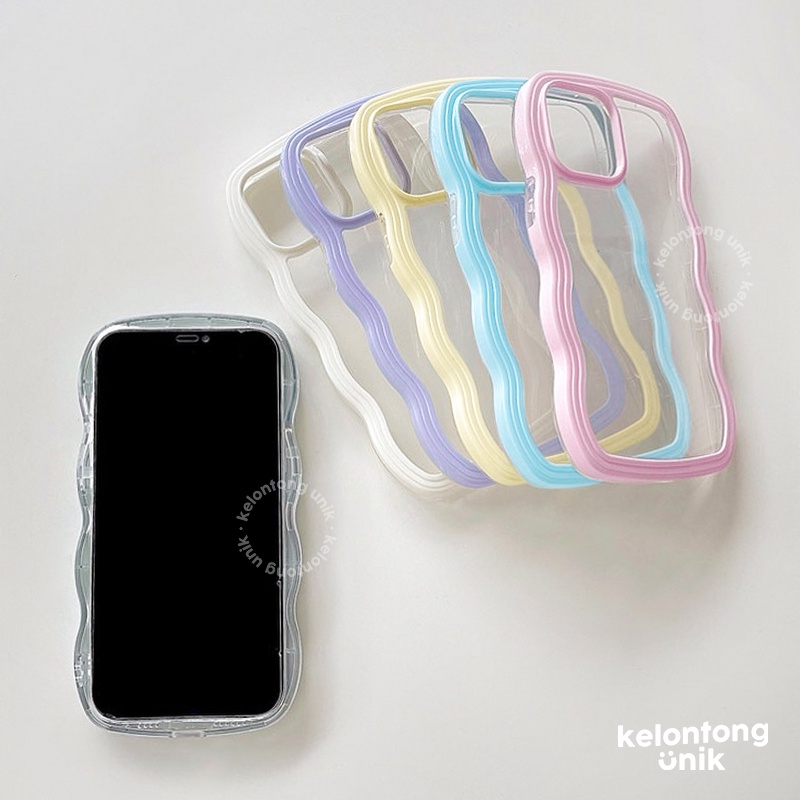 (Seri 1) For iPhone - 2 in 1 Double Protection Pastel Wavy Case/ Curly Edge Case