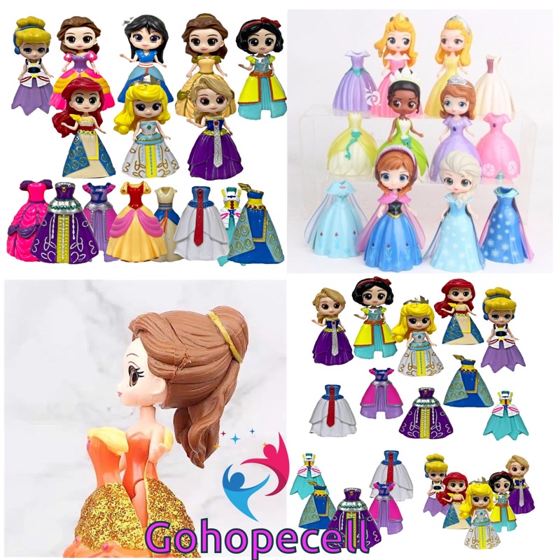 Figure Princess Disney Ganti Baju Rapunzel Anna Elsa Snow White Belle Aurora Princess Disney princes