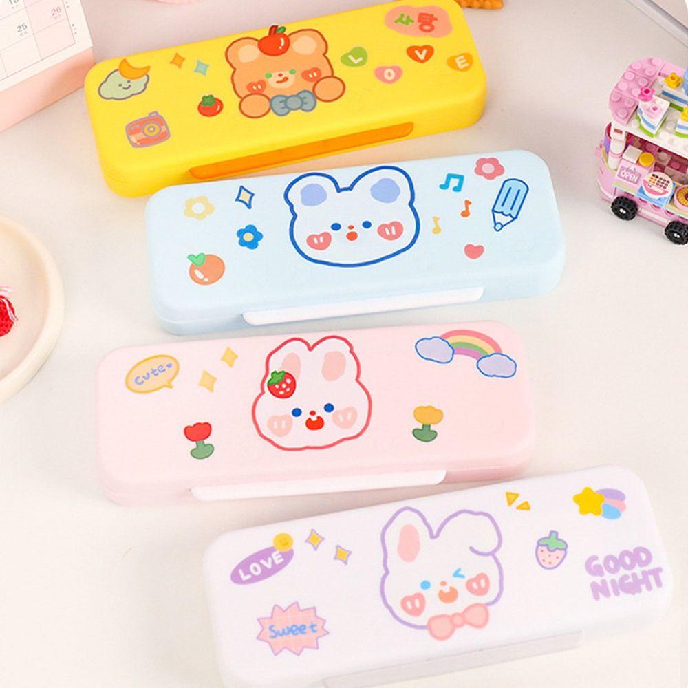 Top Cartoon Stationery Box Baru Kreatif Lapisan Ganda|Kotak Pen Cream