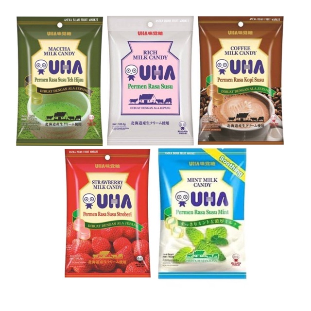 

Permen UHA Milk Candy Maccha, Kopi, Strawberry, Mint 103G