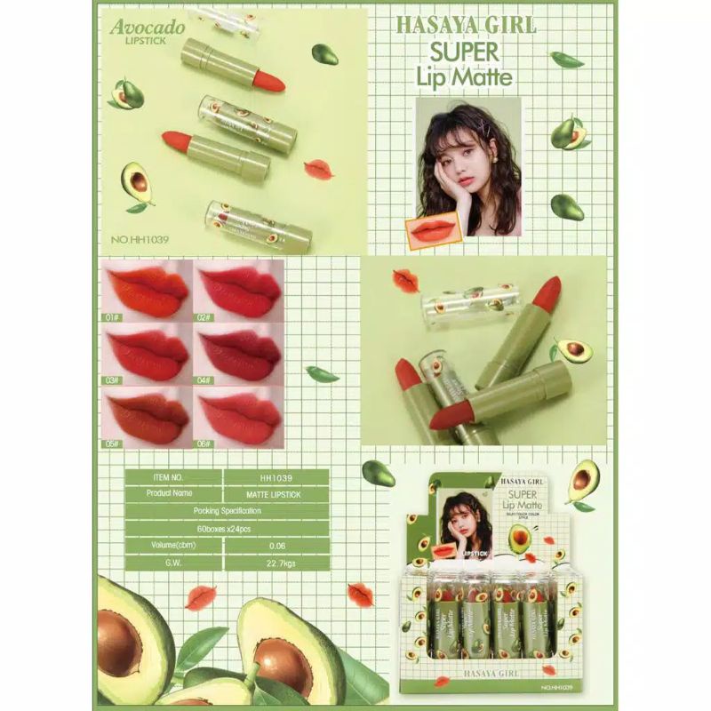 [24 PCS] LIPSTIK HASAYA GIRL AVOCADO MATTE 1039 .