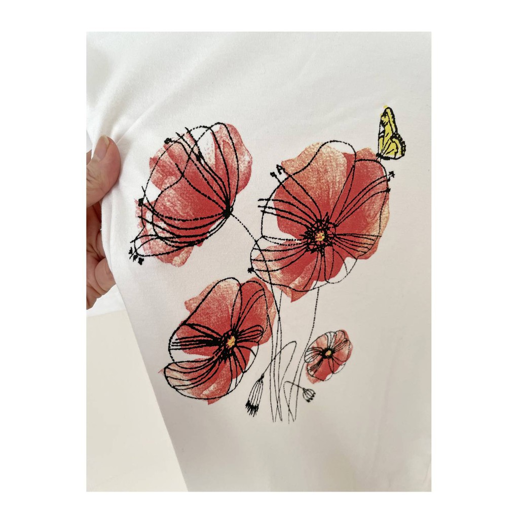 Uniqlo white poppy flower print crew neck soft tee