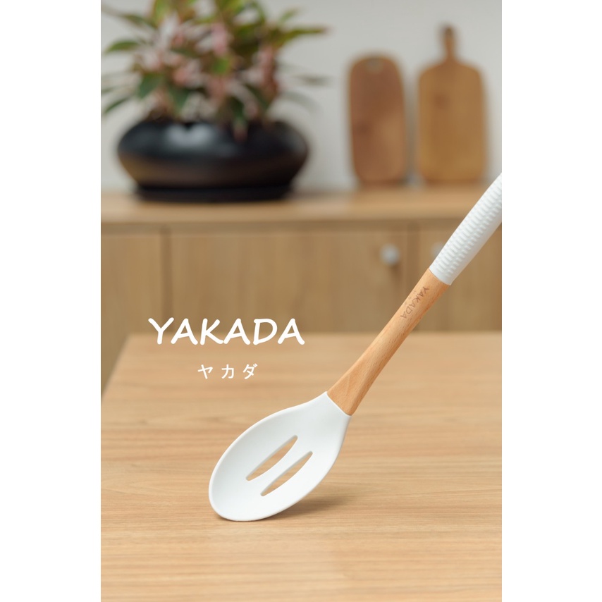 Orinoco Alat Masak Double Silicone Y-203 Gagang Kayu Tahan Panas Bpa Free Food Grade - Kitchen Utensils Anti Leleh Dua Lapis Silikon-A. SLOTTED SPOON