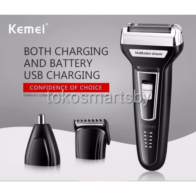 Kemei Hair Clipper KM 6588 Alat Cukur Kumis Jenggot Bulu Hidung Rambut Multifungsi 3 in 1