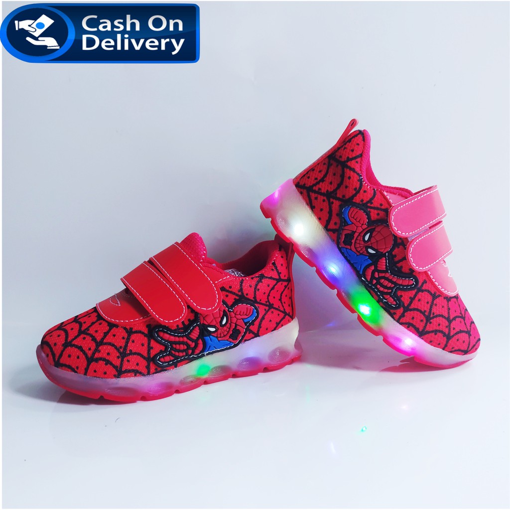 spiderman Sneaker anak laki-laki keren dengan lampu led menyala - motif terbaru