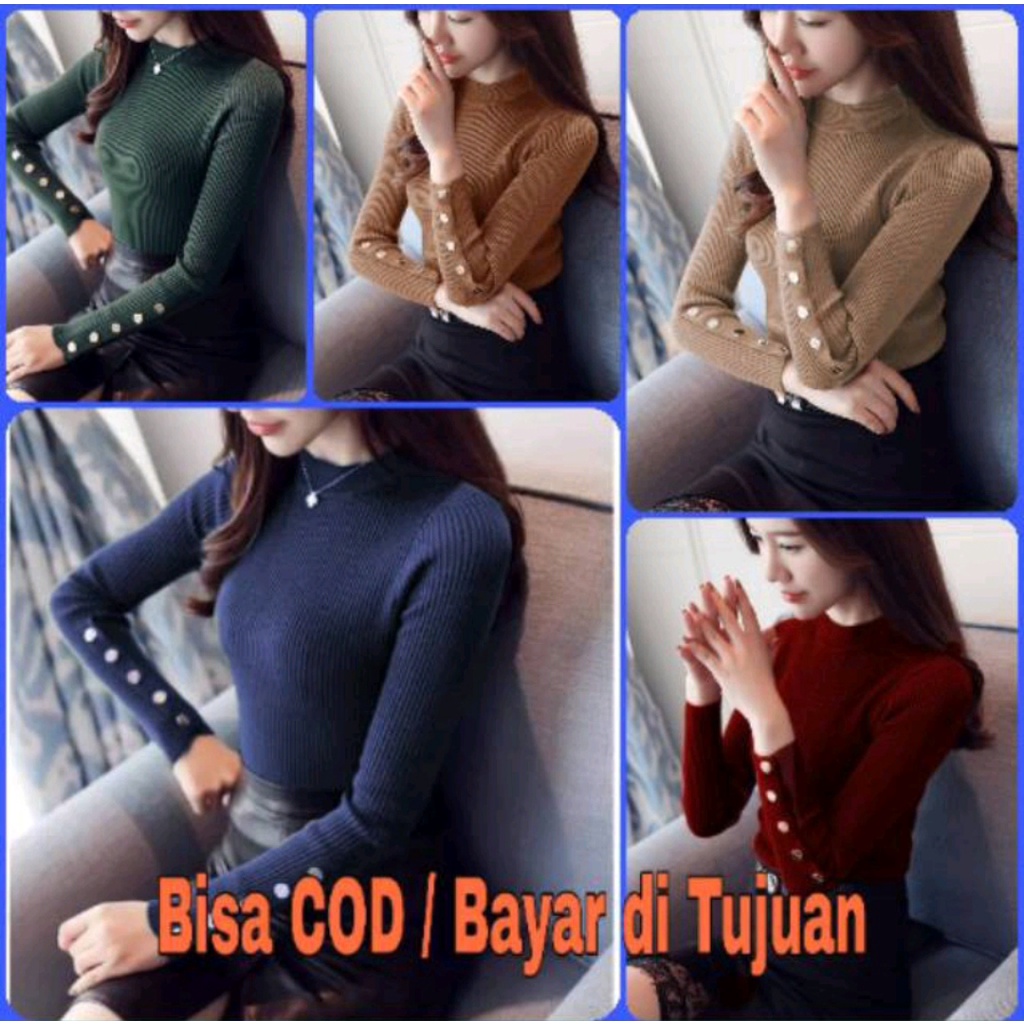 OZ BUTTON KNIT / Atasan rajut wanita turtle neck