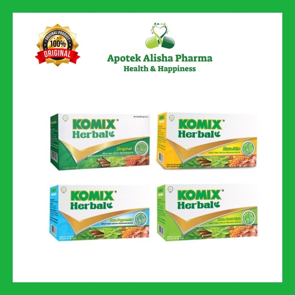 Komix Herbal Sachet(Box 6Sachet)-Komix Herbal Sachet Obat Batuk Berdahak Rasa Original/Jahe/Pippermint/Jeruk Nipis