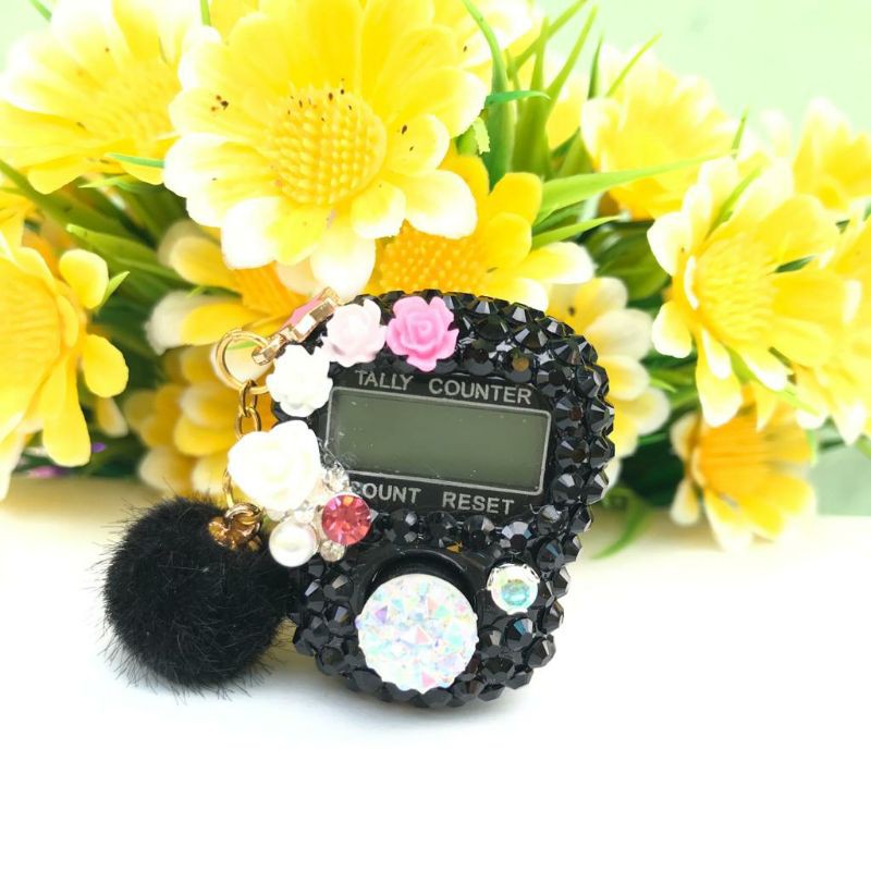 HITAM MAWAR NAILART POM2 tasbih led digital swarovsky lucu unik tasbih cantik souvenir oleh oleh