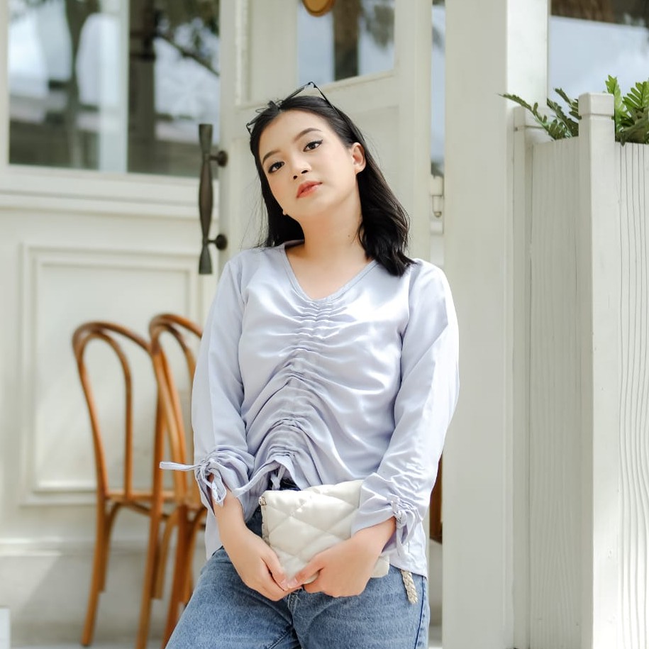 ANDIN TOP / Baju serut kekinian / Atasan wanita baju tali serut / Crop top serut pita / Baju cewe ke