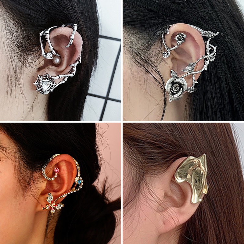 Anting Tusuk Bentuk Sarang Labalaba Aksen Berlian Imitasi Gaya Punk Untuk Wanita