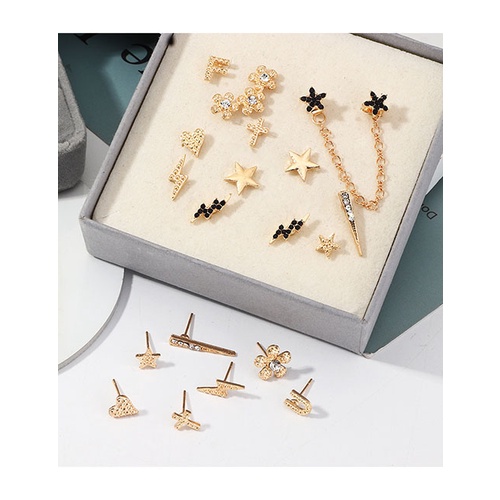 LRC Anting Tusuk Fashion Golden Diamond Flower Lightning Alphabet Flower Alloy Earring Set K01122