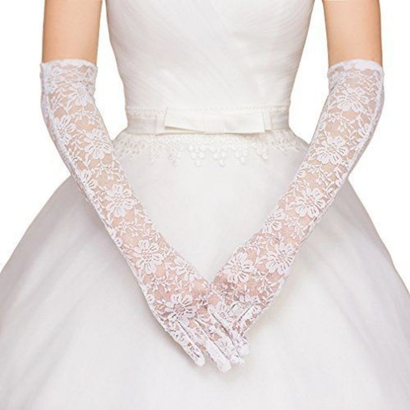 Sarung Tangan Pengantin Wanita PANJANG Lace Floral Bridal Gloves Premium