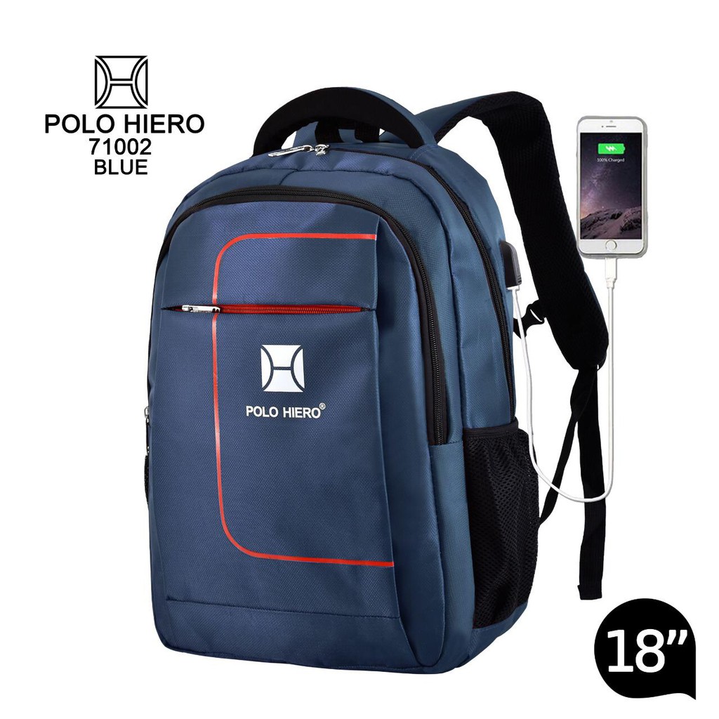 Tas Ransel Polo Hiero 71002 New Arrival [Tas Sekolah/Tas Kuliah /Tas Kerja] Free Kabel USB Extension