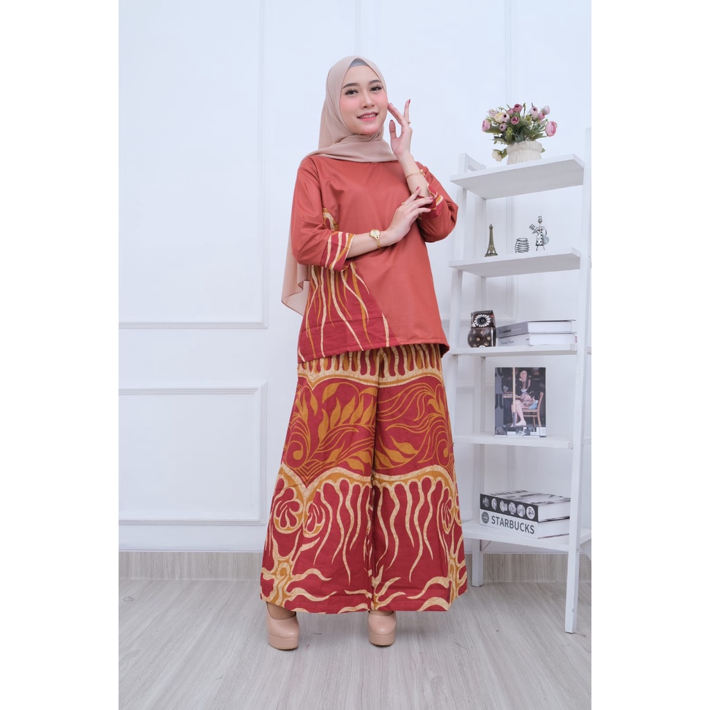 Setelan Kulot Celana Rok Batik Wanita Kantor Modern Sogan Pekalongan Sragen Solo - 01