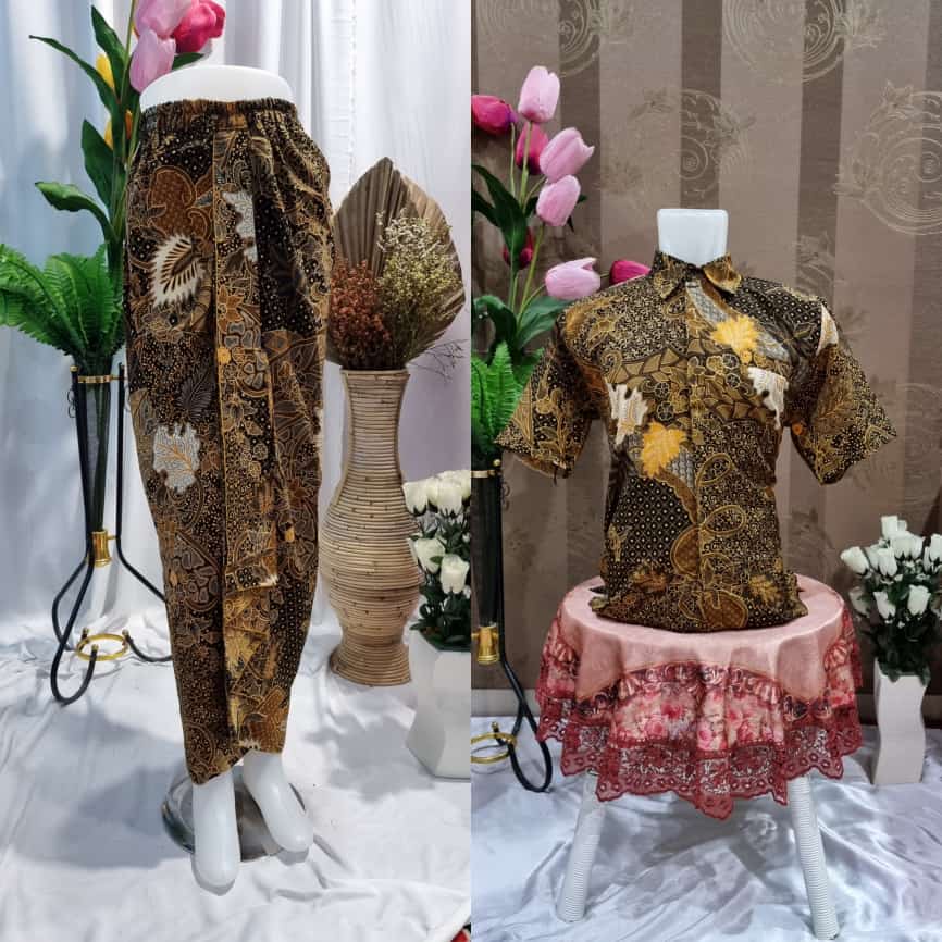 Couple rok Rempel batik &amp; kemeja pendek / couple batik kondangan / cople batik wisuda/couple batik modern