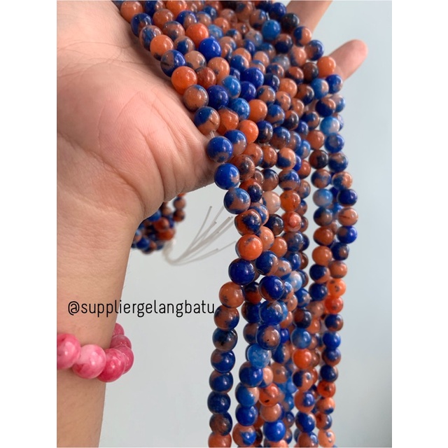 bahan batu import cloisonne 8mm round stone beads natural biru orange