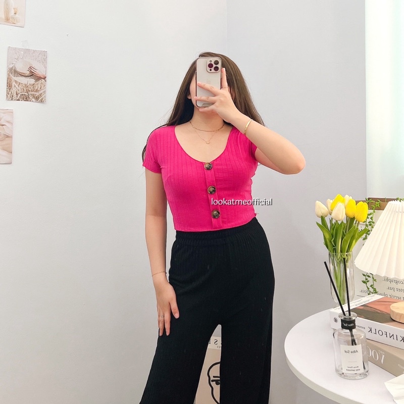 lookatmeofficial • Minnie Crop Top - Atasan Basic Crop Wanita Bahan Knit