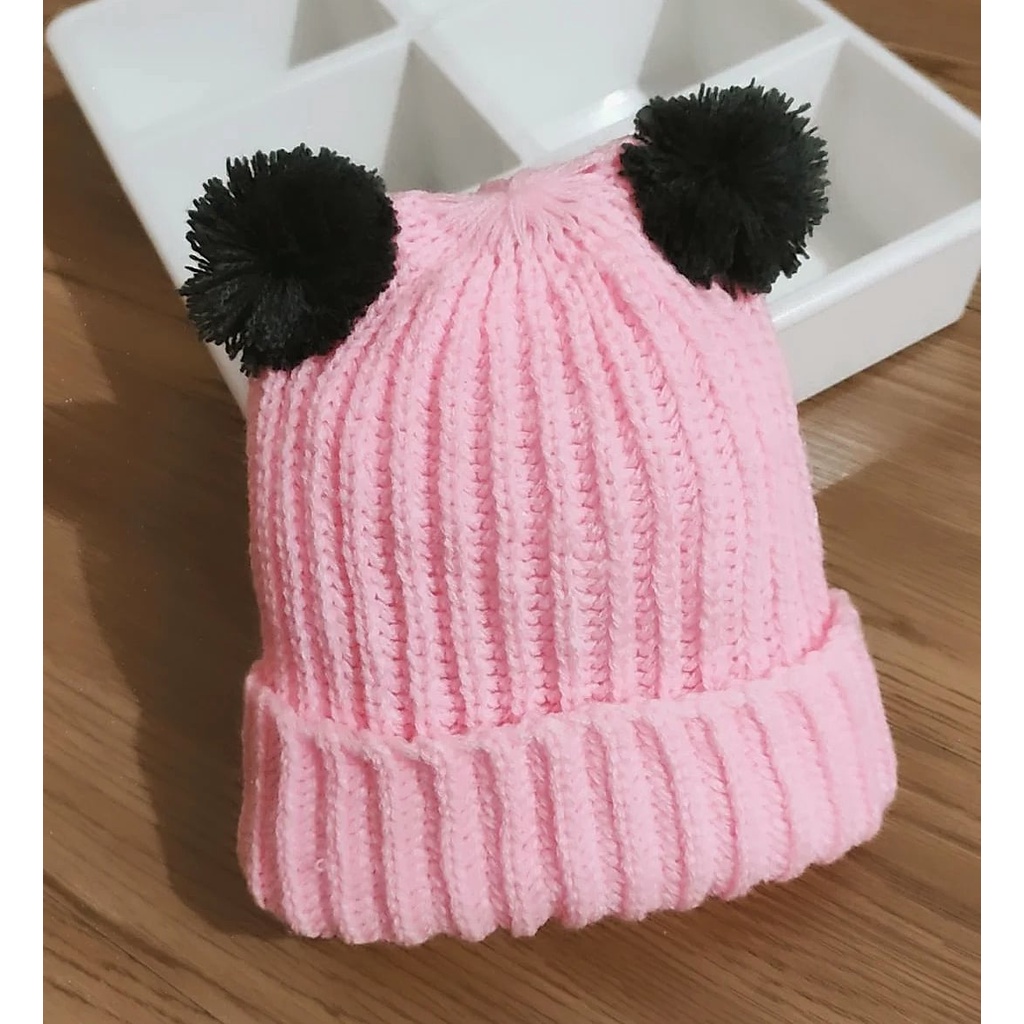 Klik Mds Topi Bayi Laki-Laki Perempuan Motif Kupluk Pompom / Topi Anak Bayi Usia 0-12 Bulan-POMPOM PINK