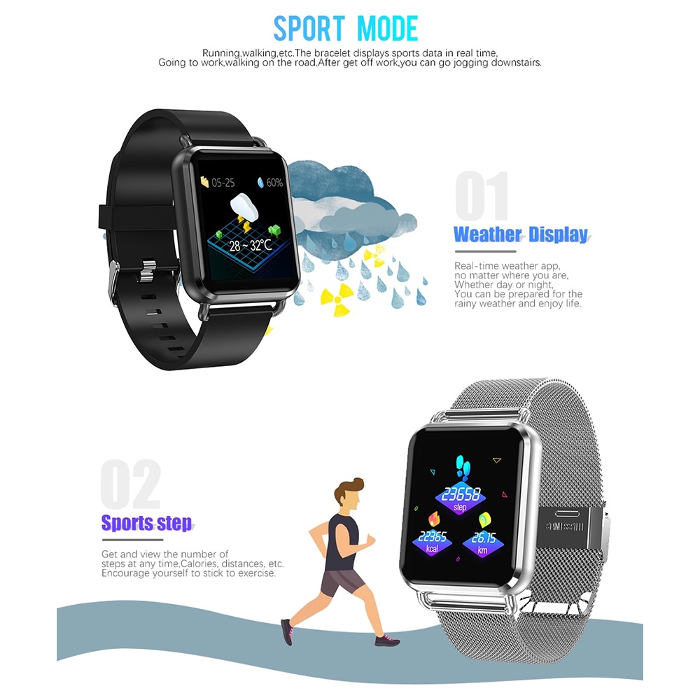 Smartwatch Q3 Sporty Fitness Tracker Android iOS - Metal Strap