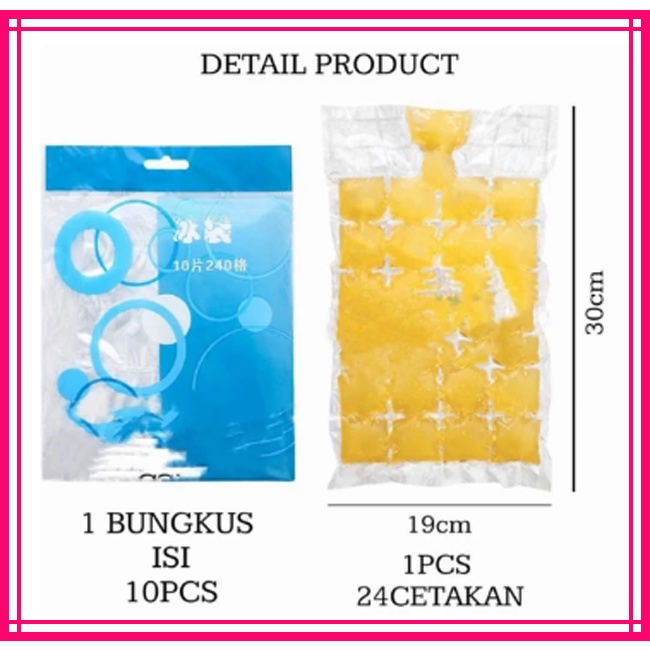 Kantong Plastik Es Batu Isi 10Pcs @24 Cube Cetakan ANTI TUMPAH Ice Bag