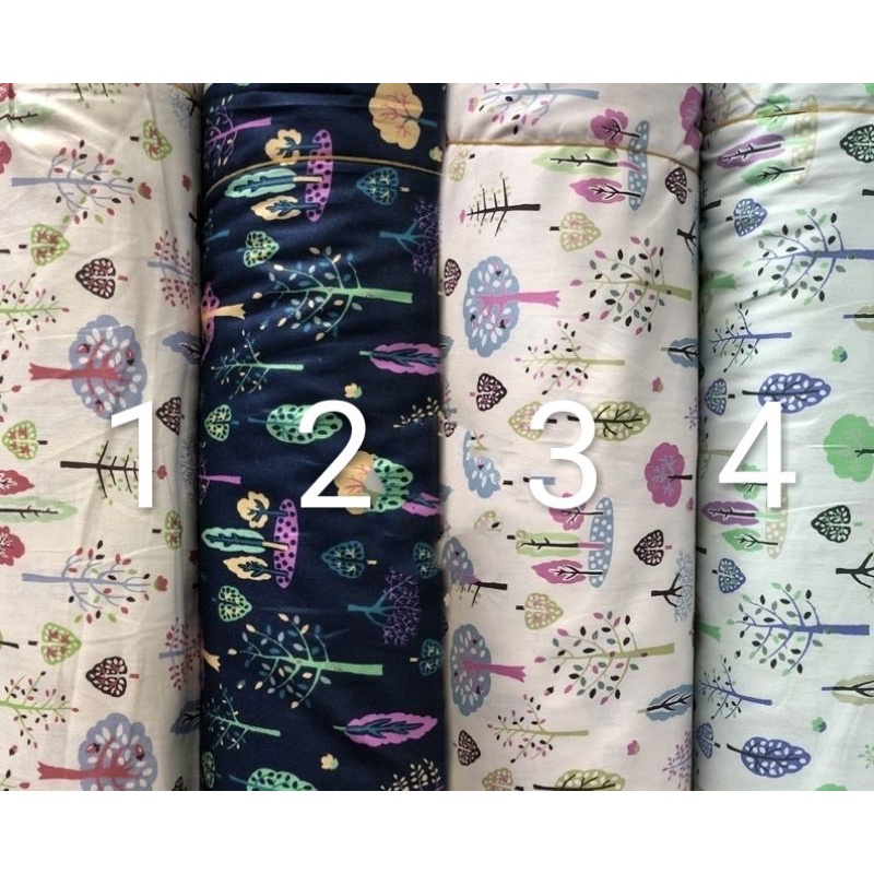 KAIN BAHAN KATUN JEPANG TOKAI SENKO MOTIF POHON LUCU
