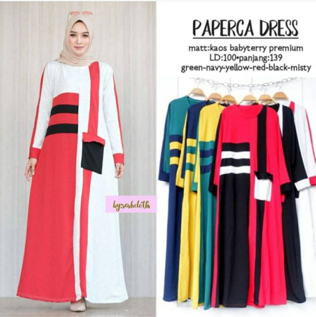 Paperca Dress, GAMIS MUSLIM CANTIK FIT XXL LD 100-114 BAHAN BABYTERRY PREMIUM TERMURAHA TERLARIS