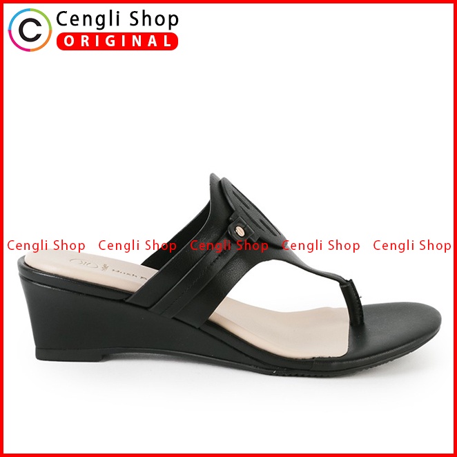 SANDAL WEDGES KULIT HUSH PUPPIES WANITA ORIGINAL TERBARU HITAM HW08