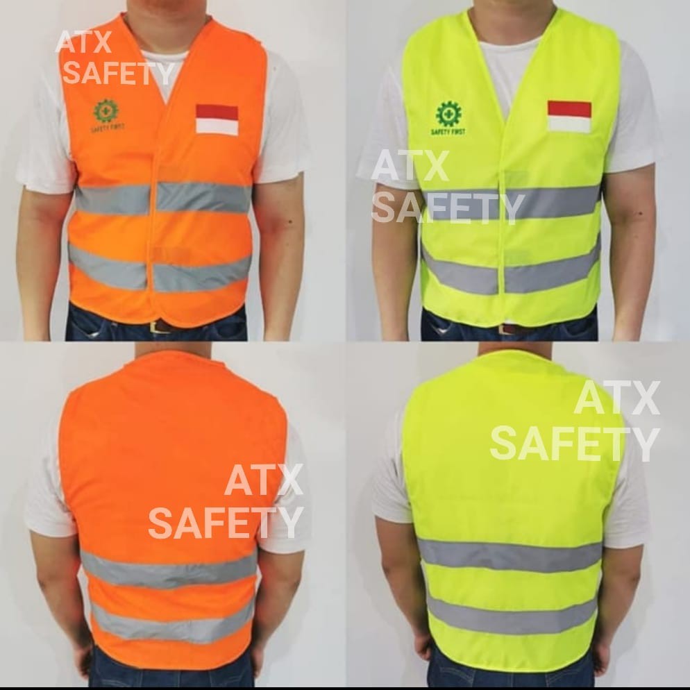 Rompi Safety Proyek Lapangan ATX Berlogo K3 dan Bendera Indonesia