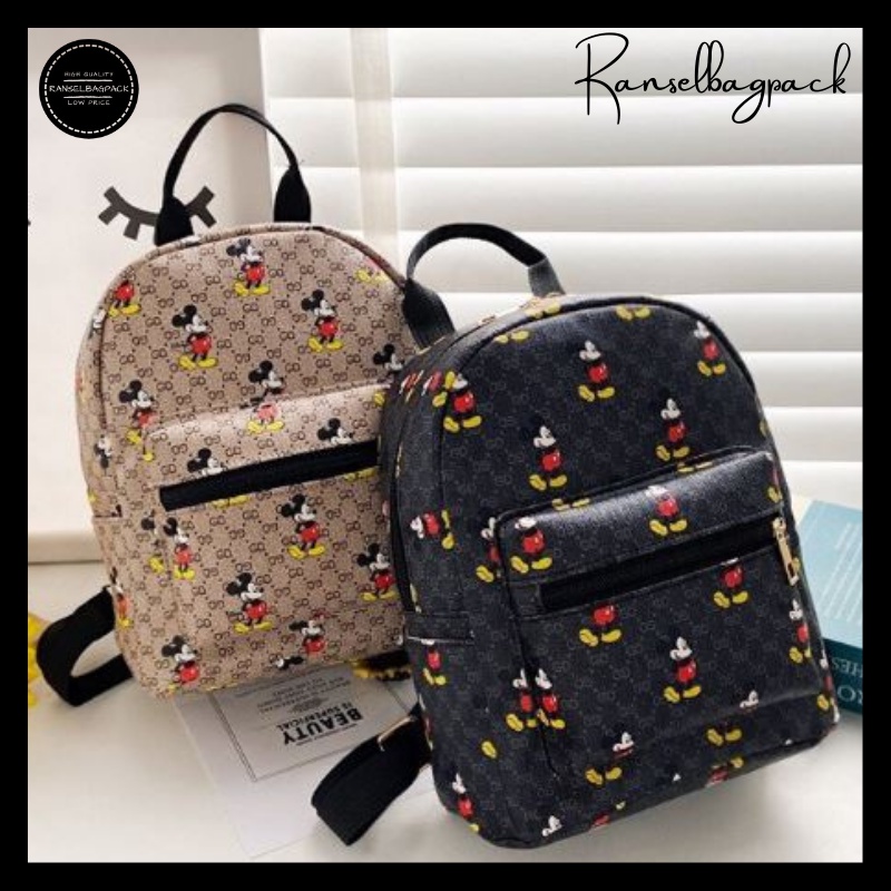 Tas Ransel Mini Karakter Print Mickey Mouse Anak Remaja Backpack Punggung Bahu Sekolah Travelling Model Korea Terbaru Kekinian Simple Kalsik Casual Elegan Perempuan Wanita Cewek