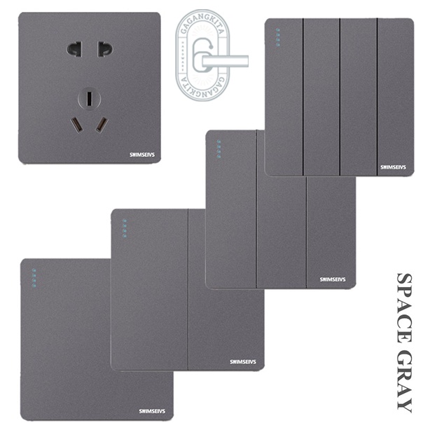 Space Gray 86 Wall Light Switch 1/2/3/4 Gang 1Way Five-hole Socket Premium Quality