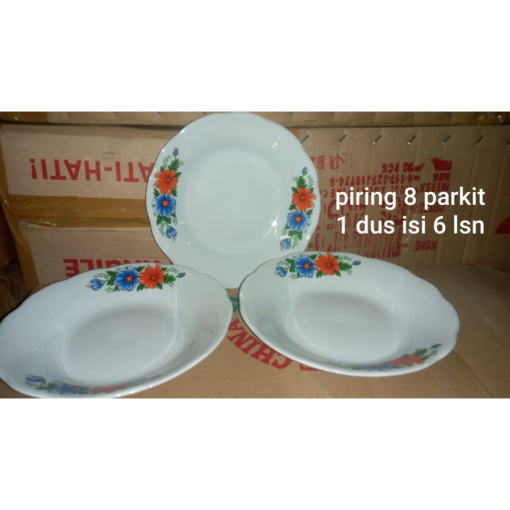 (KHUSUS GOSEND) Piring Makan Keramik 8 inch parkit Lucky SNI (12 pcs)