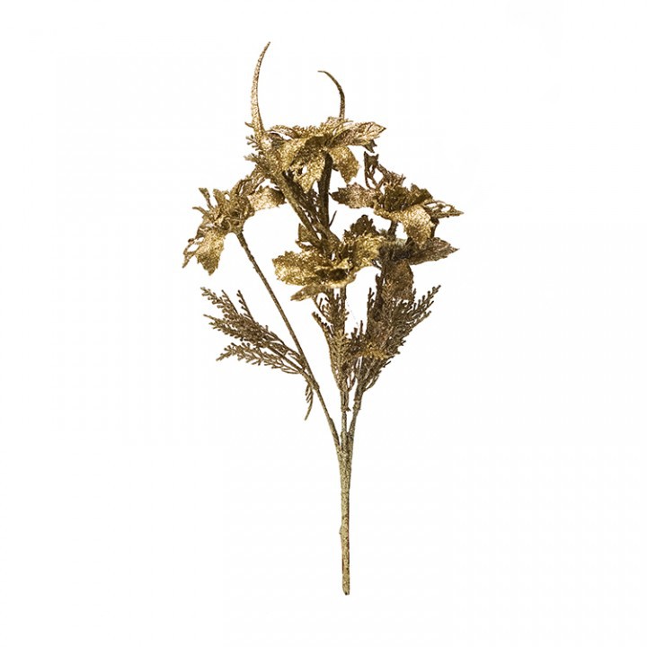 Hiasan Bunga Pohon Natal / Poinsettia - Bunga Gliter -Bunga Natal