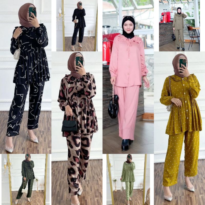 KIRANAOFFICIAL - ( COD ) SETELAN MOTIF KEKINIAN / OLVY ONE SET / SETELAN MOTIF POLKADOT