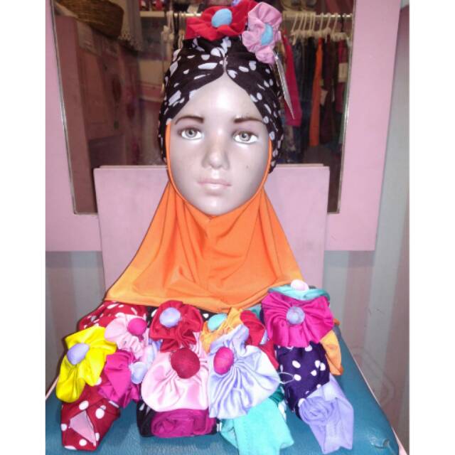 Hijab anak ciput polkadot