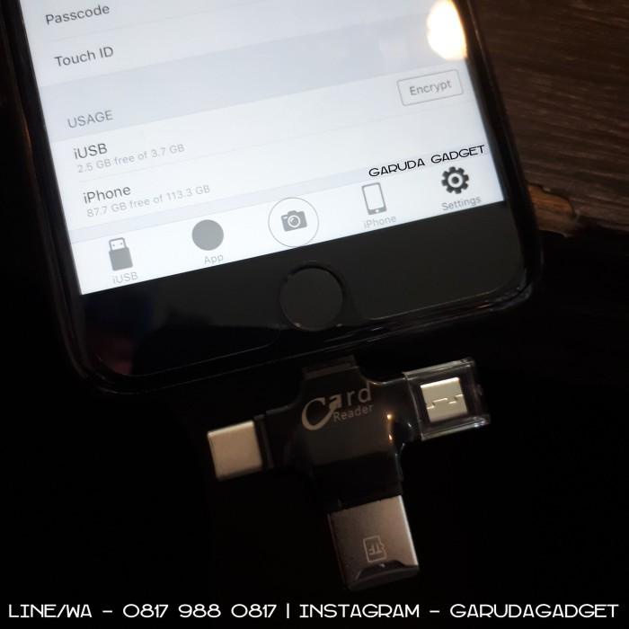 USB OTG Card Reader 3 Cabang - iPhone Andoid Micro Type C - Semua bisa