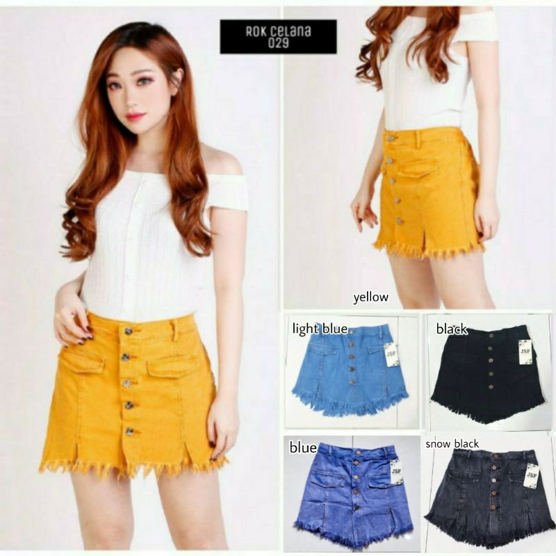 ANGIE Rok Celana Jeans Denim Pendek Kancing Rumbai ANGIE Rok Celana Jeans Denim Pendek Kancing Rumbai
