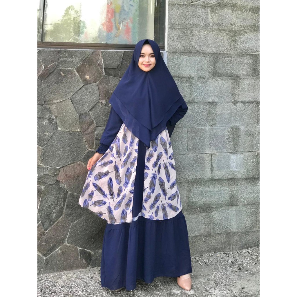 Gamis ceruty babydoll INARA set khimar motif printing outer bisa dilepas busana wanita muslim style terkini terbaru